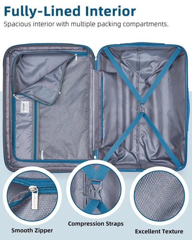 Alt view image 6 of 7 - LARVENDER Carry on Luggage 22x14x9 Airline Approved, Expandable 20 Inch Hardside Large Suitcase with Wheels TSA Lock, Lightweigh PC+ABS Travel Carry-on Suitcases for Women and Men, Ocean Breeze