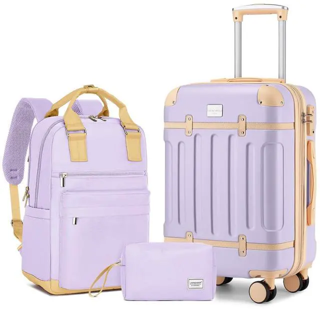 Main image of LARVENDER Luggage Sets 3 Piece Expandable Carry on Luggage 22x14x9 Airline Approved Hardshell Suitcase with Wheels TSA Lock, Lightweight Suitcase Set for Women with Travel Backpack, Lavender