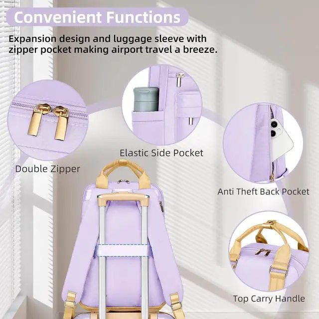 Alt view image 6 of 7 - LARVENDER Luggage Sets 3 Piece Expandable Carry on Luggage 22x14x9 Airline Approved Hardshell Suitcase with Wheels TSA Lock, Lightweight Suitcase Set for Women with Travel Backpack, Lavender