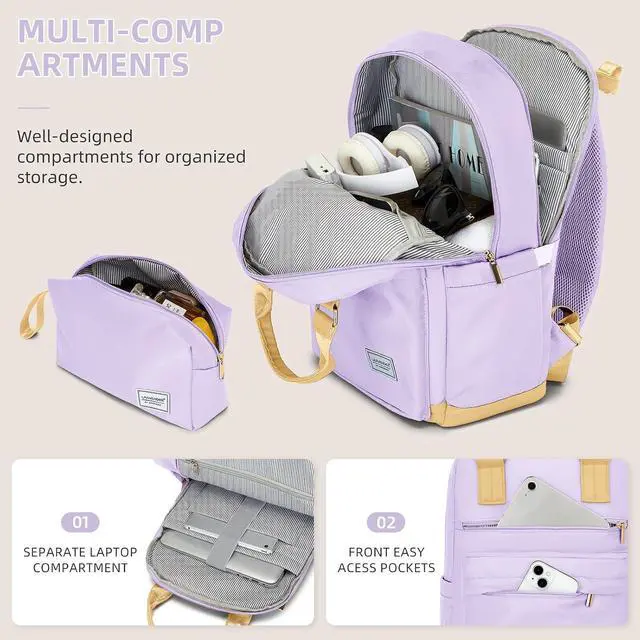 Alt view image 5 of 7 - LARVENDER Luggage Sets 3 Piece Expandable Carry on Luggage 22x14x9 Airline Approved Hardshell Suitcase with Wheels TSA Lock, Lightweight Suitcase Set for Women with Travel Backpack, Lavender