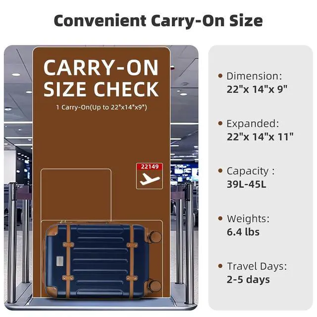 Alt view image 4 of 7 - LARVENDER Carry On Luggage 22x14x9 Airline Approved with Spinner Wheels, Expandable 20 Inch Luggage with TSA Lock, Hard Shell Carry On Suitcases for Women Men, Navy Blue
