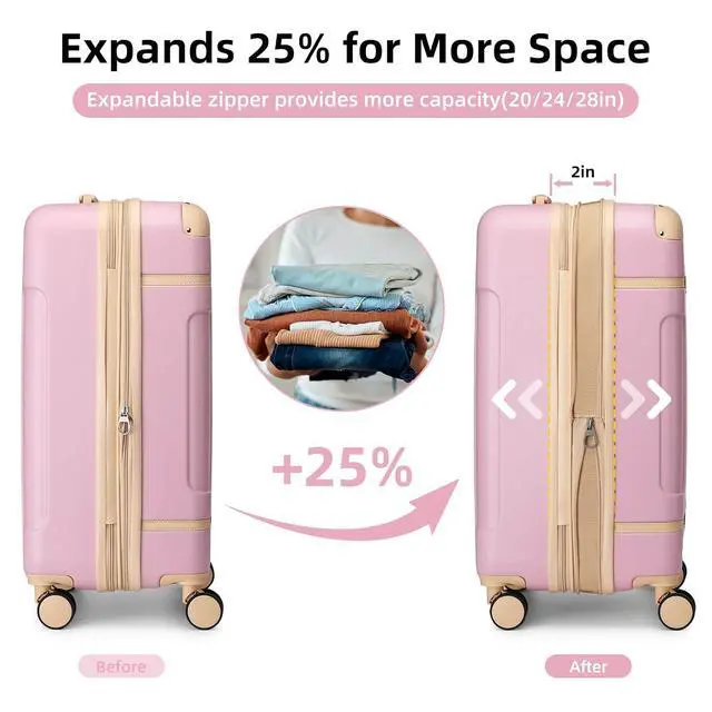 Alt view image 2 of 7 - LARVENDER Luggage Sets 3 Piece Expandable Carry on Luggage 22x14x9 Airline Approved Hardshell Suitcase with Wheels TSA Lock, Lightweight Suitcase Set for Women with Travel Backpack, Light Pink