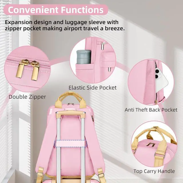 Alt view image 6 of 7 - LARVENDER Luggage Sets 3 Piece Expandable Carry on Luggage 22x14x9 Airline Approved Hardshell Suitcase with Wheels TSA Lock, Lightweight Suitcase Set for Women with Travel Backpack, Light Pink
