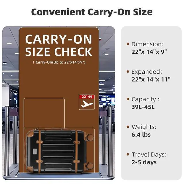 Alt view image 4 of 7 - LARVENDER Carry On Luggage 22x14x9 Airline Approved with Spinner Wheels, Expandable 20 Inch Luggage with TSA Lock, Hard Shell Carry On Suitcases for Women Men, Black