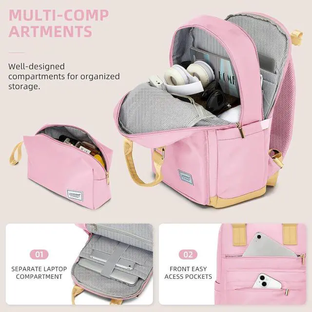 Alt view image 4 of 7 - LARVENDER Luggage Sets 3 Piece Expandable Carry on Luggage 22x14x9 Airline Approved Hardshell Suitcase with Wheels TSA Lock, Lightweight Suitcase Set for Women with Travel Backpack, Light Pink