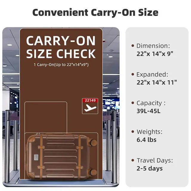 Alt view image 4 of 6 - LARVENDER Carry On Luggage 22x14x9 Airline Approved with Spinner Wheels, Expandable 20 Inch Luggage with TSA Lock, Hard Shell Carry On Suitcases for Women Men, Maple