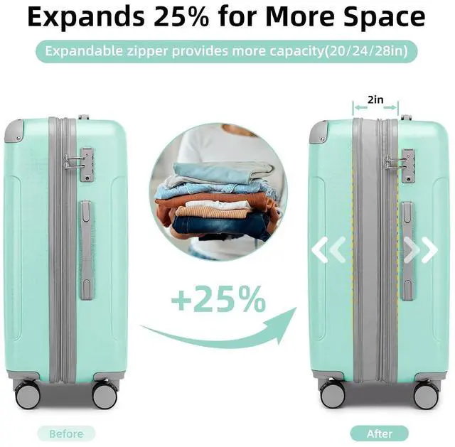 Alt view image 2 of 7 - LARVENDER Luggage Sets 6 Piece, Expandable Luggage Set Clearance for Women, Suitcases with Wheels, Hardside Hard Shell Travel Luggage with TSA Lock, Mint Green