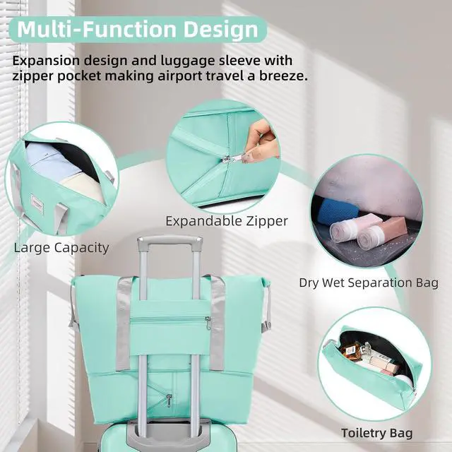 Alt view image 6 of 7 - LARVENDER Luggage Sets 6 Piece, Expandable Luggage Set Clearance for Women, Suitcases with Wheels, Hardside Hard Shell Travel Luggage with TSA Lock, Mint Green