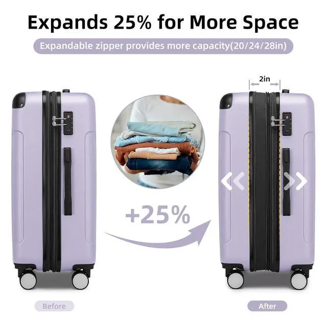Alt view image 2 of 7 - Luggage Sets 6 Piece, Expandable Luggage Set Clearance for Women, Suitcases with Wheels, Hardside Hard Shell Travel Luggage with TSA Lock (Lavender Purple, 6pcs)
