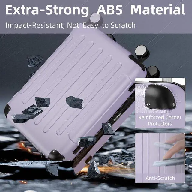 Alt view image 5 of 7 - Luggage Sets 6 Piece, Expandable Luggage Set Clearance for Women, Suitcases with Wheels, Hardside Hard Shell Travel Luggage with TSA Lock (Lavender Purple, 6pcs)