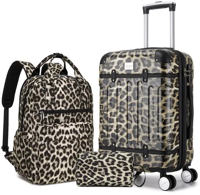 Main image of LARVENDER Luggage Sets 3 Piece Expandable Carry on Luggage 22x14x9 Airline Approved Hardshell Suitcase with Wheels TSA Lock, Lightweight Suitcase Set for Women with Travel Backpack, Cheetah