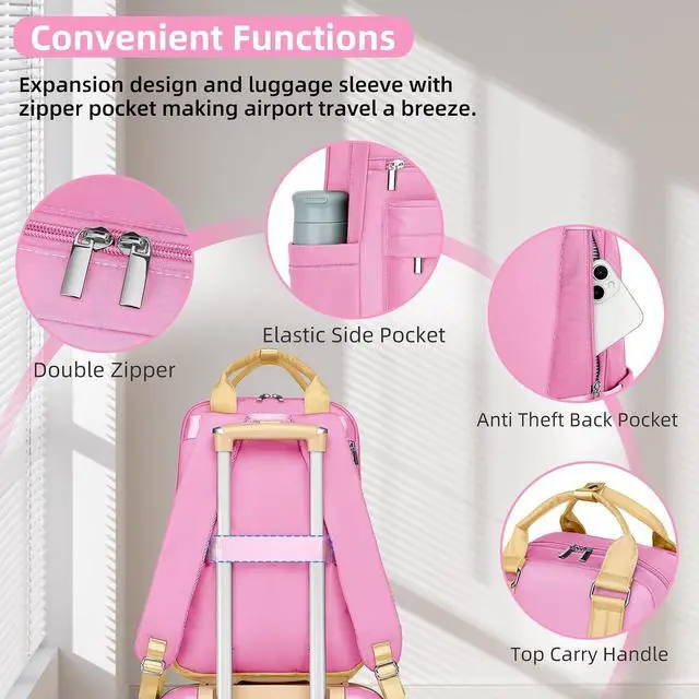 Alt view image 6 of 7 - LARVENDER Luggage Sets 3 Piece Expandable Carry on Luggage 22x14x9 Airline Approved Hardshell Suitcase with Wheels TSA Lock, Lightweight Suitcase Set for Women with Travel Backpack, Berry