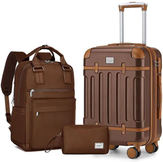 Main image of LARVENDER Luggage Sets 3 Piece Expandable Carry on Luggage 22x14x9 Airline Approved Hardshell Suitcase with Wheels TSA Lock, Lightweight Suitcase Set for Women with Travel Backpack, Maple