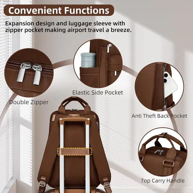 Alt view image 6 of 7 - LARVENDER Luggage Sets 3 Piece Expandable Carry on Luggage 22x14x9 Airline Approved Hardshell Suitcase with Wheels TSA Lock, Lightweight Suitcase Set for Women with Travel Backpack, Maple