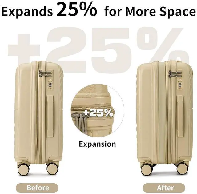 Alt view image 3 of 6 - LARVENDER Luggage Sets 3 Piece Set Suitcase Hardshell Expandable Carry On