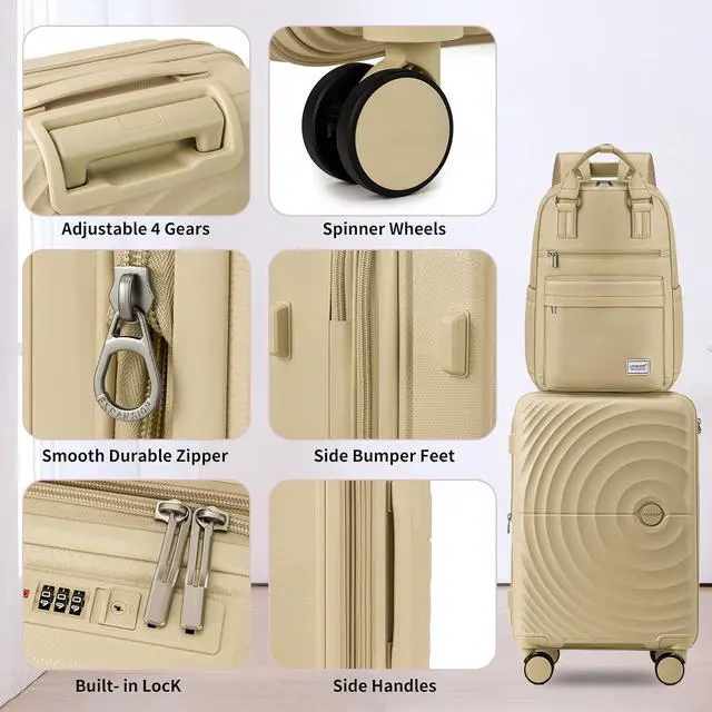 Alt view image 4 of 6 - LARVENDER Luggage Sets 3 Piece Set Suitcase Hardshell Expandable Carry On