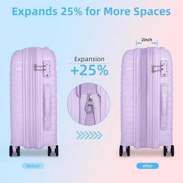 Alt view image 3 of 7 - LARVENDER Carry On Luggage 22x14x9 Airline Approved, 20 Inch Hardshell & Lightweight PP Carry On Suitcase for Women with Spinner Wheels TSA Lock, Lavender