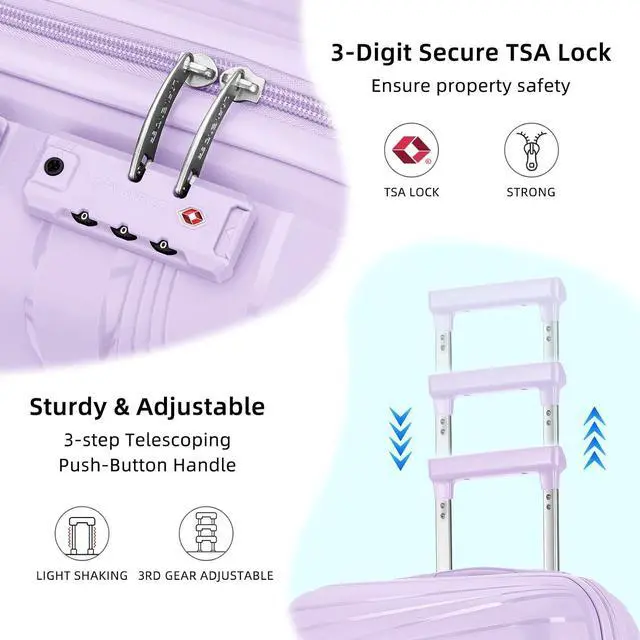 Alt view image 4 of 7 - LARVENDER Carry On Luggage 22x14x9 Airline Approved, 20 Inch Hardshell & Lightweight PP Carry On Suitcase for Women with Spinner Wheels TSA Lock, Lavender
