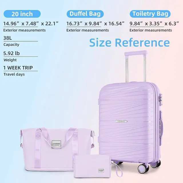 Alt view image 7 of 7 - LARVENDER Carry On Luggage 22x14x9 Airline Approved, 20 Inch Hardshell & Lightweight PP Carry On Suitcase for Women with Spinner Wheels TSA Lock, Lavender