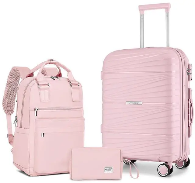 Main image of LARVENDER Luggage Sets 3 Piece, Expandable Carry On Luggage 22x14x9 Airline Approved, 20 Inch Hardshell & Lightweight PP Carry On Suitcase for Women with Spinner Wheels TSA Lock, Light Pink