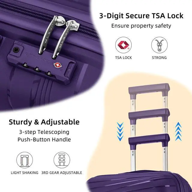 Alt view image 3 of 6 - LARVENDER Carry On Luggage 22x14x9 Airline Approved, 20 Inch Hardshell & Lightweight PP Carry On Suitcase for Women with Spinner Wheels TSA Lock, Grape Purple