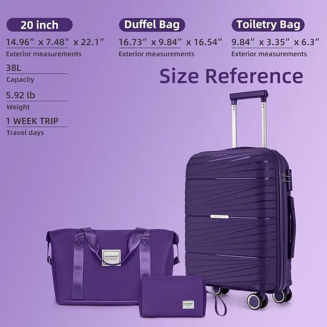 Alt view image 6 of 6 - LARVENDER Carry On Luggage 22x14x9 Airline Approved, 20 Inch Hardshell & Lightweight PP Carry On Suitcase for Women with Spinner Wheels TSA Lock, Grape Purple