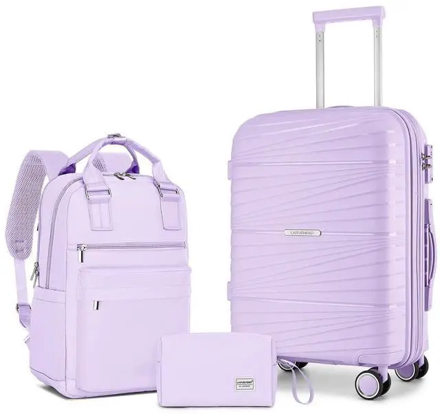 Main image of LARVENDER Luggage Sets 3 Piece, Expandable Carry On Luggage 22x14x9 Airline Approved, 20 Inch Hardshell & Lightweight PP Carry On Suitcase for Women with Spinner Wheels TSA Lock, Lavender