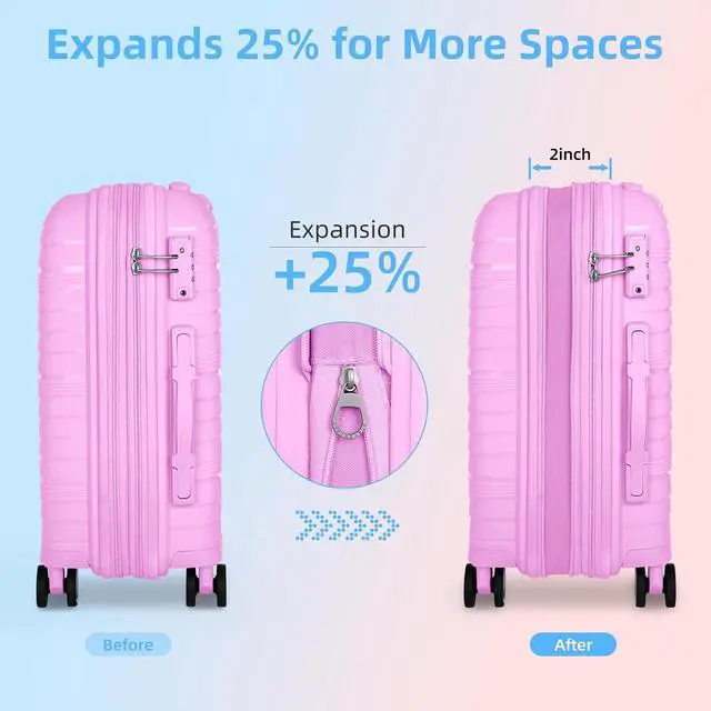 Alt view image 3 of 7 - LARVENDER Carry On Luggage 22x14x9 Airline Approved, 20 Inch Hardshell & Lightweight PP Carry On Suitcase for Women with Spinner Wheels TSA Lock, Neon Pink