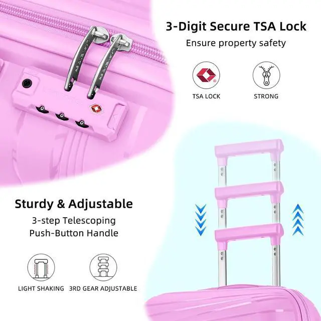 Alt view image 4 of 7 - LARVENDER Carry On Luggage 22x14x9 Airline Approved, 20 Inch Hardshell & Lightweight PP Carry On Suitcase for Women with Spinner Wheels TSA Lock, Neon Pink