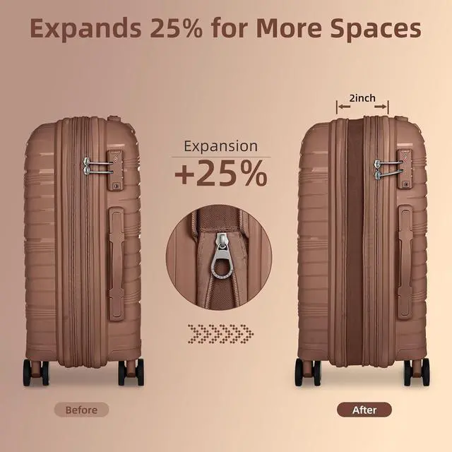 Alt view image 3 of 7 - LARVENDER Carry On Luggage 22x14x9 Airline Approved, 20 Inch Hardshell & Lightweight PP Carry On Suitcase for Women with Spinner Wheels TSA Lock, Mocha
