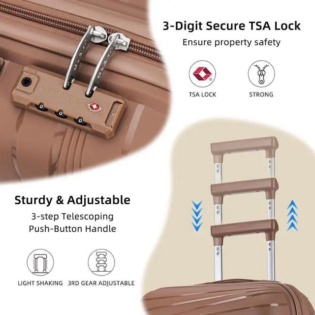 Alt view image 4 of 7 - LARVENDER Carry On Luggage 22x14x9 Airline Approved, 20 Inch Hardshell & Lightweight PP Carry On Suitcase for Women with Spinner Wheels TSA Lock, Mocha