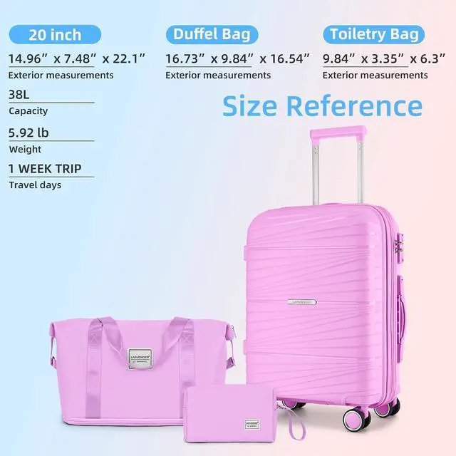 Alt view image 7 of 7 - LARVENDER Carry On Luggage 22x14x9 Airline Approved, 20 Inch Hardshell & Lightweight PP Carry On Suitcase for Women with Spinner Wheels TSA Lock, Neon Pink