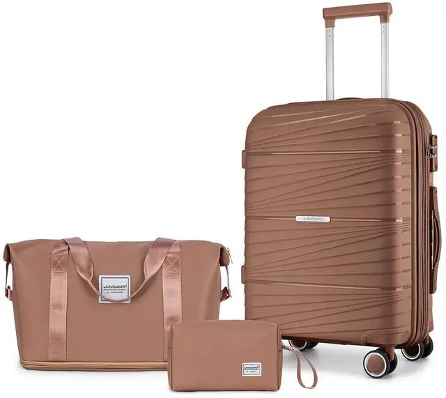 Main image of LARVENDER Carry On Luggage 22x14x9 Airline Approved, 20 Inch Hardshell & Lightweight PP Carry On Suitcase for Women with Spinner Wheels TSA Lock, Mocha