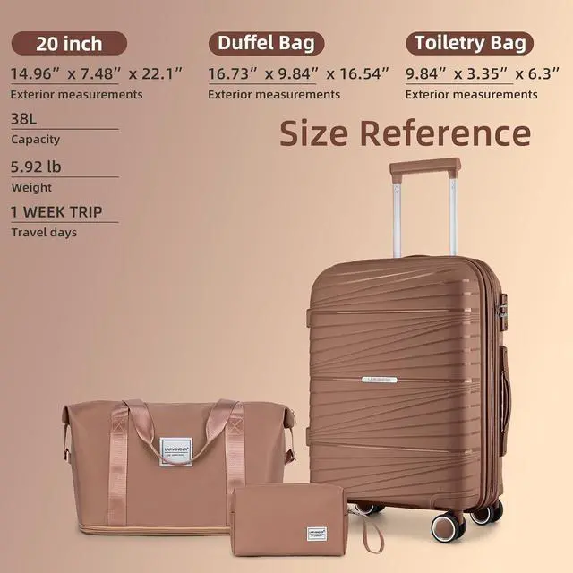 Alt view image 7 of 7 - LARVENDER Carry On Luggage 22x14x9 Airline Approved, 20 Inch Hardshell & Lightweight PP Carry On Suitcase for Women with Spinner Wheels TSA Lock, Mocha