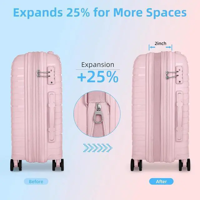 Alt view image 3 of 7 - LARVENDER Carry On Luggage 22x14x9 Airline Approved, 20 Inch Hardshell & Lightweight PP Carry On Suitcase for Women with Spinner Wheels TSA Lock, Light Pink