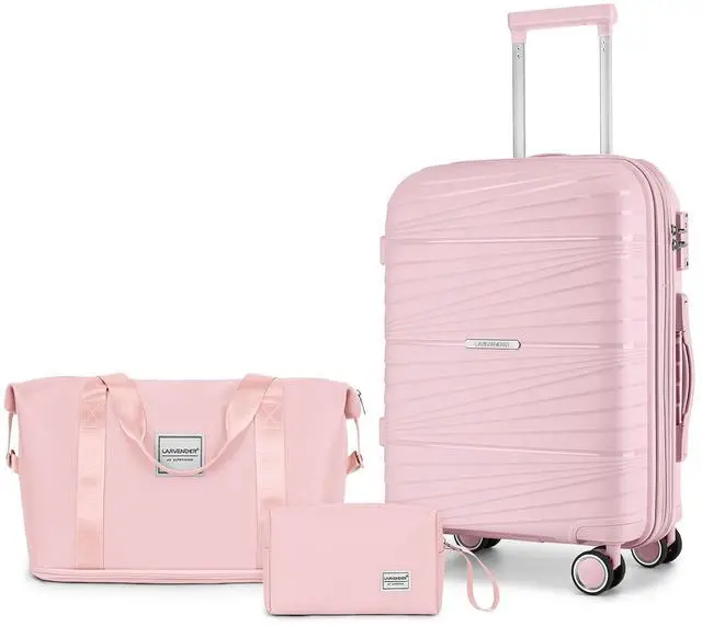 Main image of LARVENDER Carry On Luggage 22x14x9 Airline Approved, 20 Inch Hardshell & Lightweight PP Carry On Suitcase for Women with Spinner Wheels TSA Lock, Light Pink