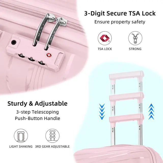 Alt view image 4 of 7 - LARVENDER Carry On Luggage 22x14x9 Airline Approved, 20 Inch Hardshell & Lightweight PP Carry On Suitcase for Women with Spinner Wheels TSA Lock, Light Pink