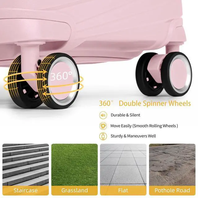 Alt view image 6 of 7 - LARVENDER Carry On Luggage 22x14x9 Airline Approved, 20 Inch Hardshell & Lightweight PP Carry On Suitcase for Women with Spinner Wheels TSA Lock, Light Pink