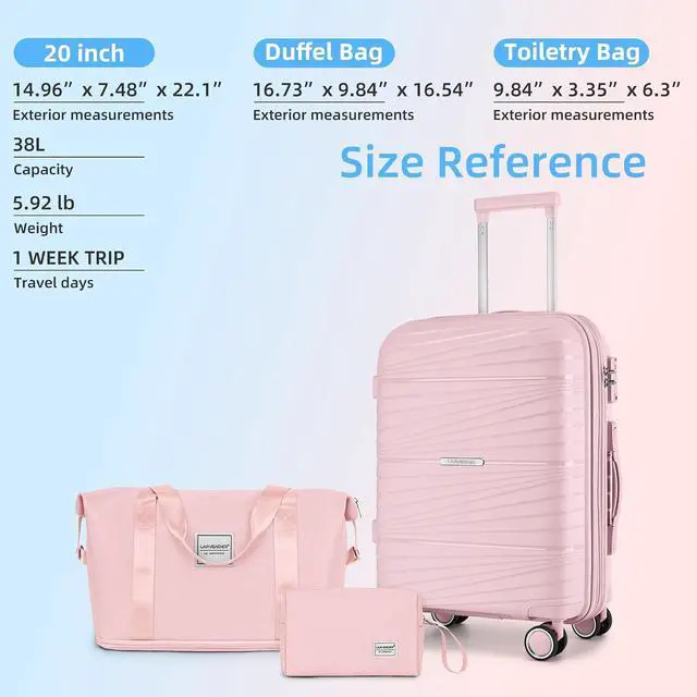 Alt view image 7 of 7 - LARVENDER Carry On Luggage 22x14x9 Airline Approved, 20 Inch Hardshell & Lightweight PP Carry On Suitcase for Women with Spinner Wheels TSA Lock, Light Pink