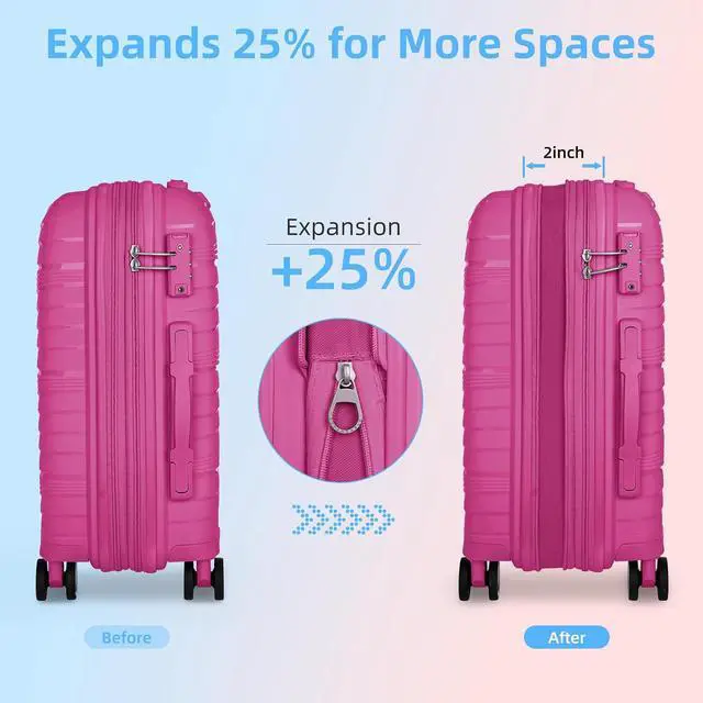 Alt view image 3 of 7 - LARVENDER Carry On Luggage 22x14x9 Airline Approved, 20 Inch Hardshell & Lightweight PP Carry On Suitcase for Women with Spinner Wheels TSA Lock, Magenta