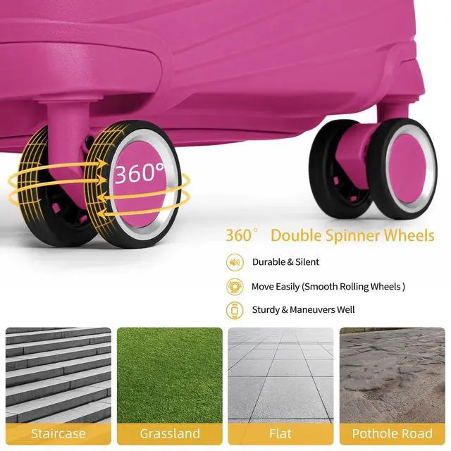 Alt view image 6 of 7 - LARVENDER Carry On Luggage 22x14x9 Airline Approved, 20 Inch Hardshell & Lightweight PP Carry On Suitcase for Women with Spinner Wheels TSA Lock, Magenta