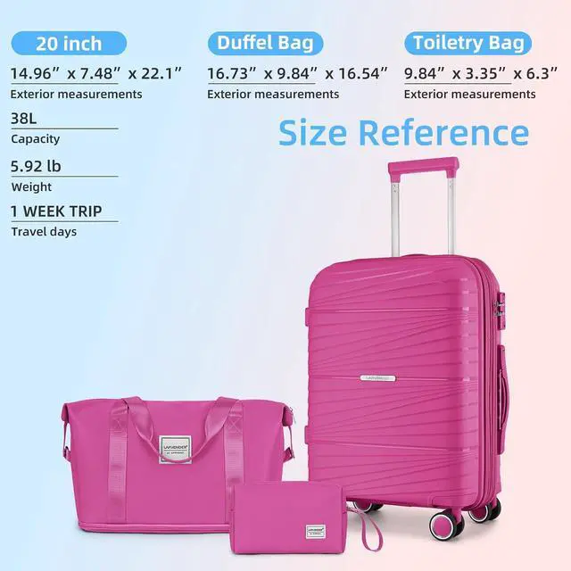 Alt view image 7 of 7 - LARVENDER Carry On Luggage 22x14x9 Airline Approved, 20 Inch Hardshell & Lightweight PP Carry On Suitcase for Women with Spinner Wheels TSA Lock, Magenta