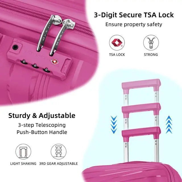 Alt view image 4 of 7 - LARVENDER Carry On Luggage 22x14x9 Airline Approved, 20 Inch Hardshell & Lightweight PP Carry On Suitcase for Women with Spinner Wheels TSA Lock, Magenta