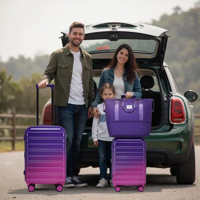 Alt view image 2 of 7 - LARVENDER 5 Piece Luggage Set Hardside Expandable 20 24 28 Inch Midnight Berry