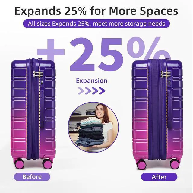 Alt view image 4 of 7 - LARVENDER 5 Piece Luggage Set Hardside Expandable 20 24 28 Inch Midnight Berry