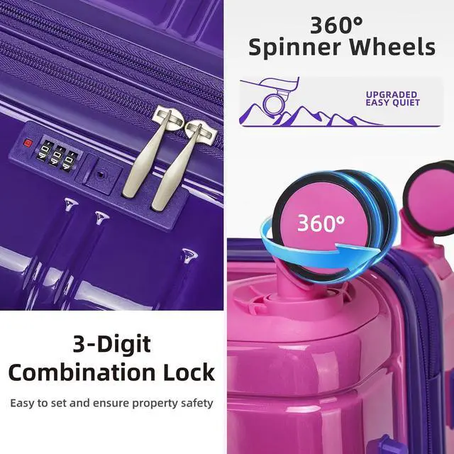 Alt view image 5 of 7 - LARVENDER 5 Piece Luggage Set Hardside Expandable 20 24 28 Inch Midnight Berry