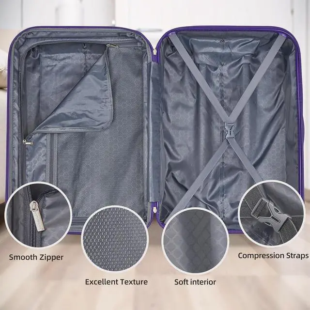 Alt view image 6 of 7 - LARVENDER 5 Piece Luggage Set Hardside Expandable 20 24 28 Inch Midnight Berry