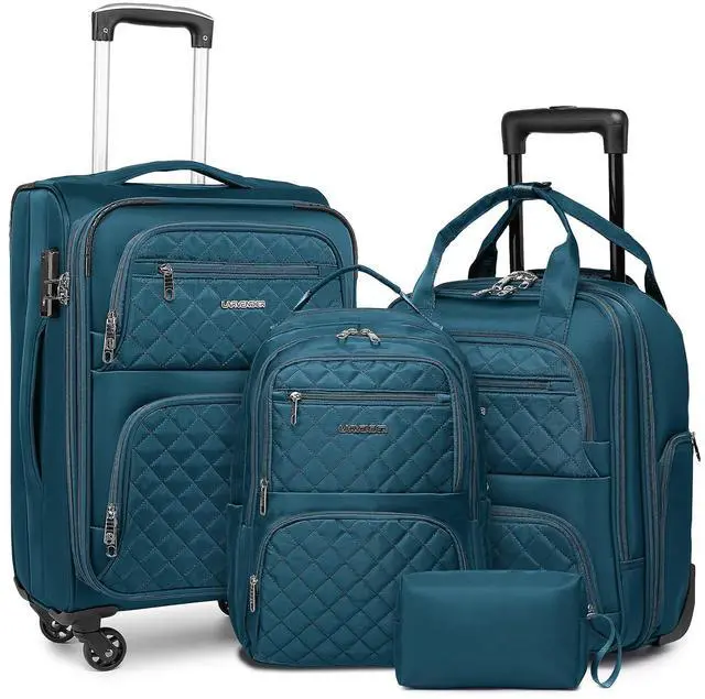 Main image of LARVENDER 4 Piece Luggage Set with Spinner Wheels - Expandable Softside Carry On Suitcase 22x14x9 Airline Approved, 16 20" Carry On Luggage,TSA Lock, Blue