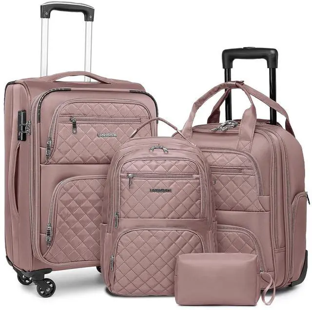 Main image of LARVENDER 4 Piece Luggage Set with Spinner Wheels - Expandable Softside Carry On Suitcase 22x14x9 Airline Approved, 16 20" Carry On Luggage,TSA Lock, Pink