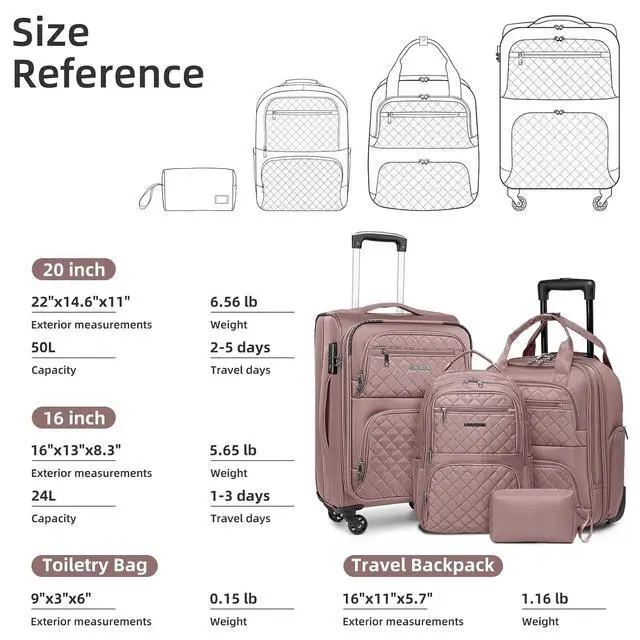 Alt view image 3 of 7 - LARVENDER 4 Piece Luggage Set with Spinner Wheels - Expandable Softside Carry On Suitcase 22x14x9 Airline Approved, 16 20" Carry On Luggage,TSA Lock, Pink